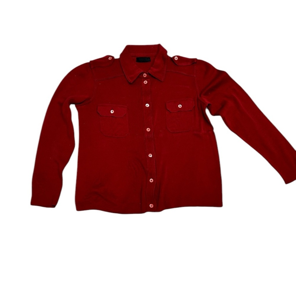 PRADA Red Knit Military-Style Cotton Shirt - Size 38 (IT)